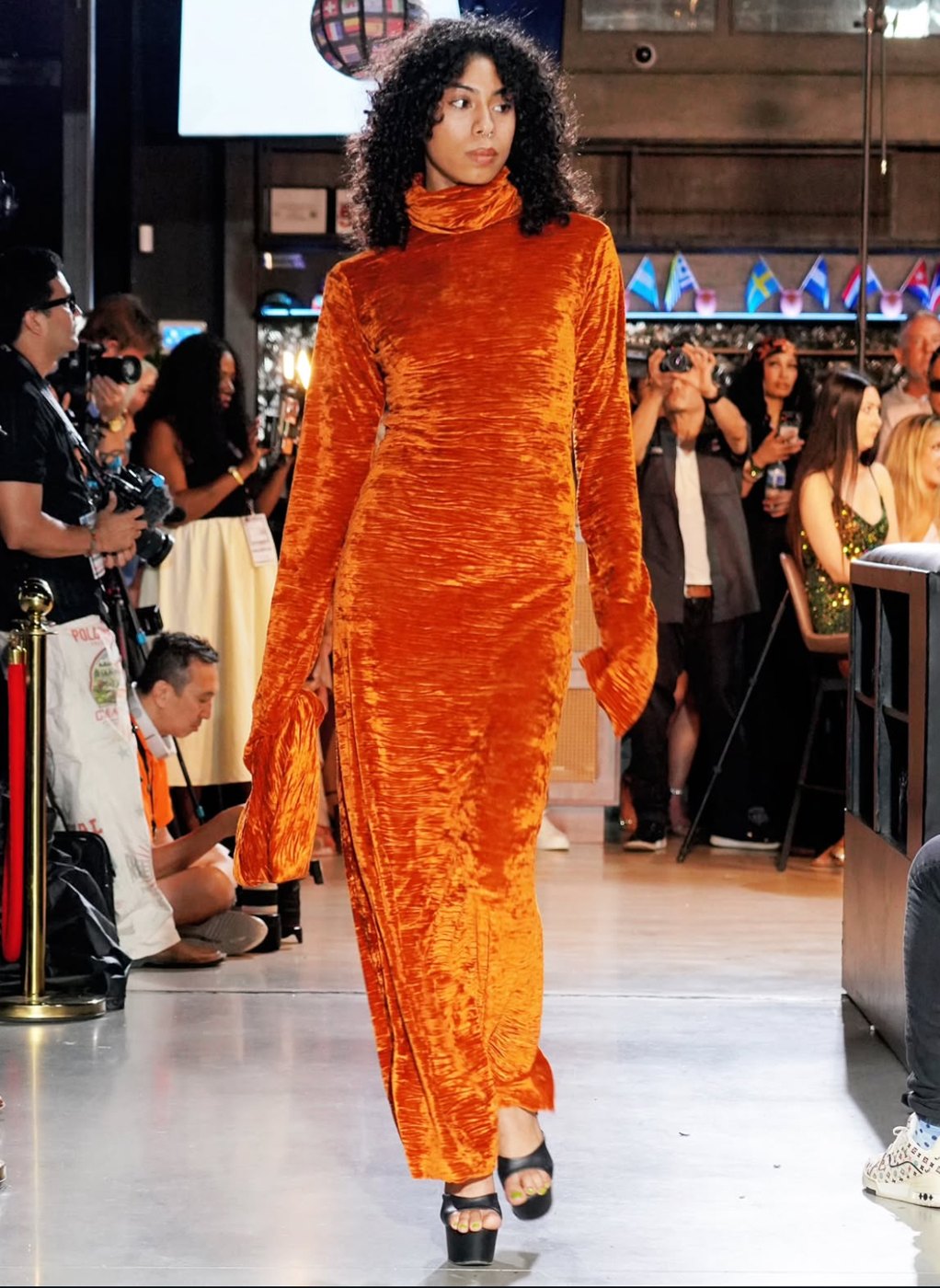 Burnt orange crushed velvet gown